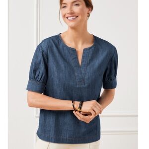 Talbots Denim Elbow Sleeve Popover Top